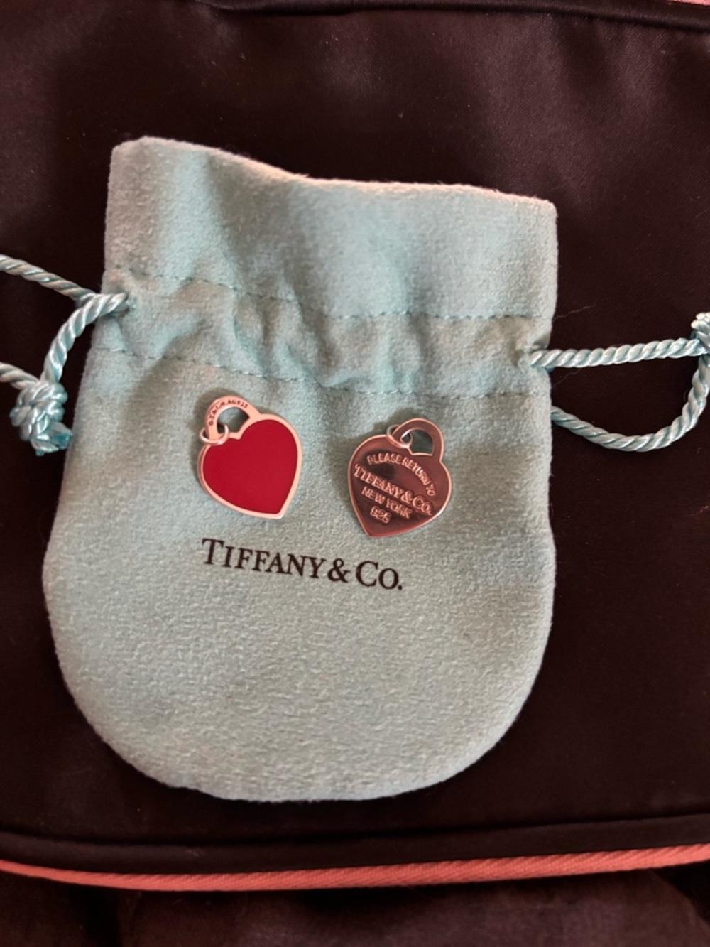 Tiffany & Co. Red Enamel and Sterling Heart Charm Pair